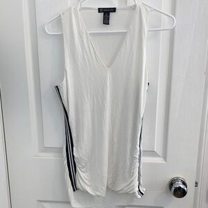 INC International Concepts V-Neck White Tank with Black Side Stripes